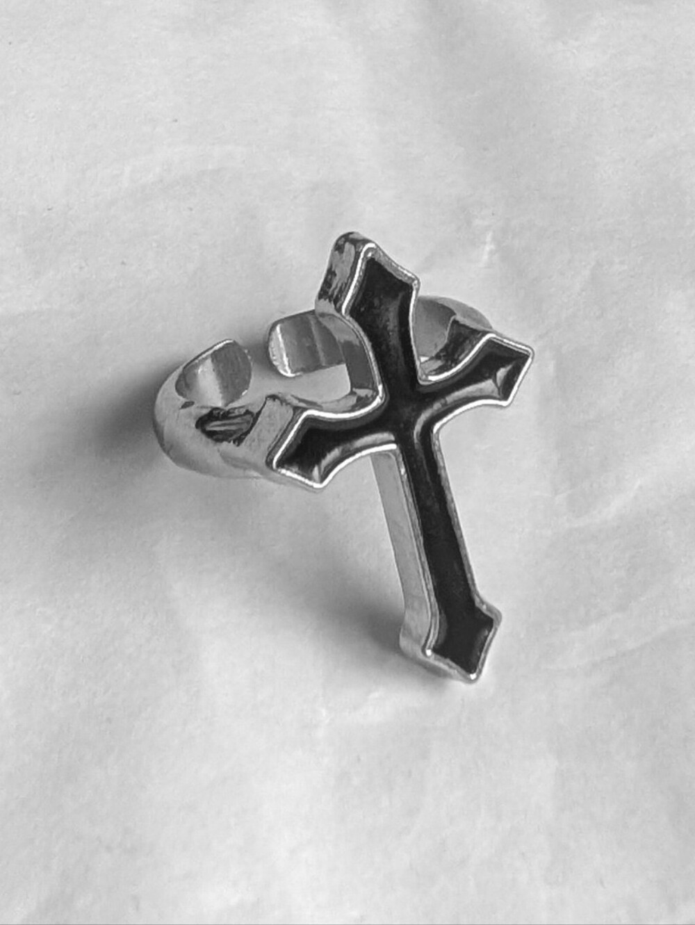 NWT Large Silver and Black Cross Ring Adjustable Size Unisex - Picture 4 of 10